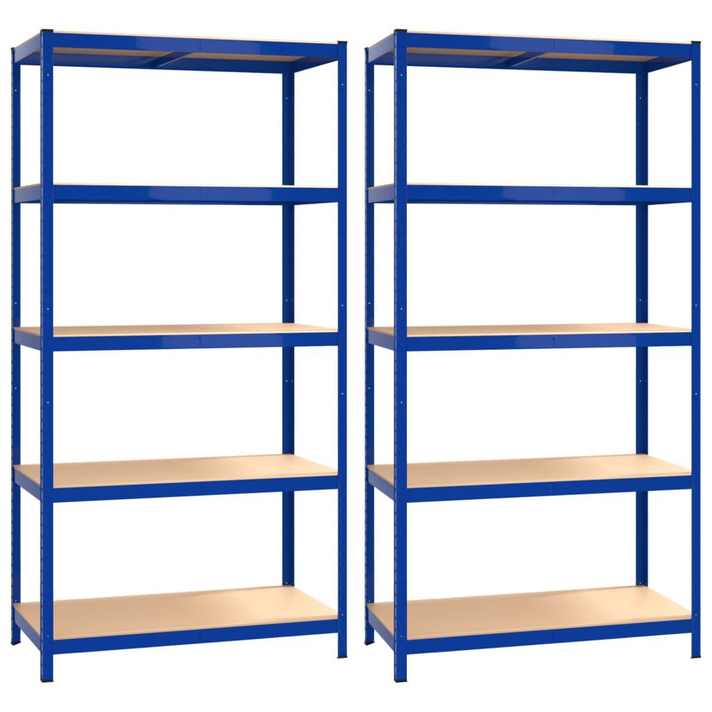 Regalset Regalsystem Blau 2 Stück mit 5 Böden aus Stahl und Holzwerkstoff stabil Regalset Regalsystem Blau 2 Stück mit 5 Böden aus Stahl und Holzwerkstoff stabil