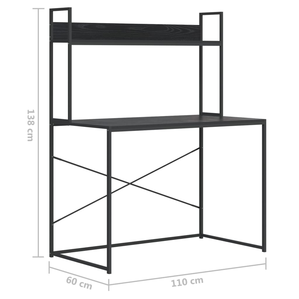 Computertisch Schwarz 110x60x138 cm Holz Metall Regal Schreibtisch