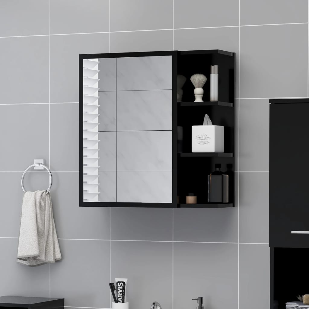 Badezimmerspiegelschrank Schwarz 62.5x20.5x64 cm Holzwerkstoff Stauraum modern