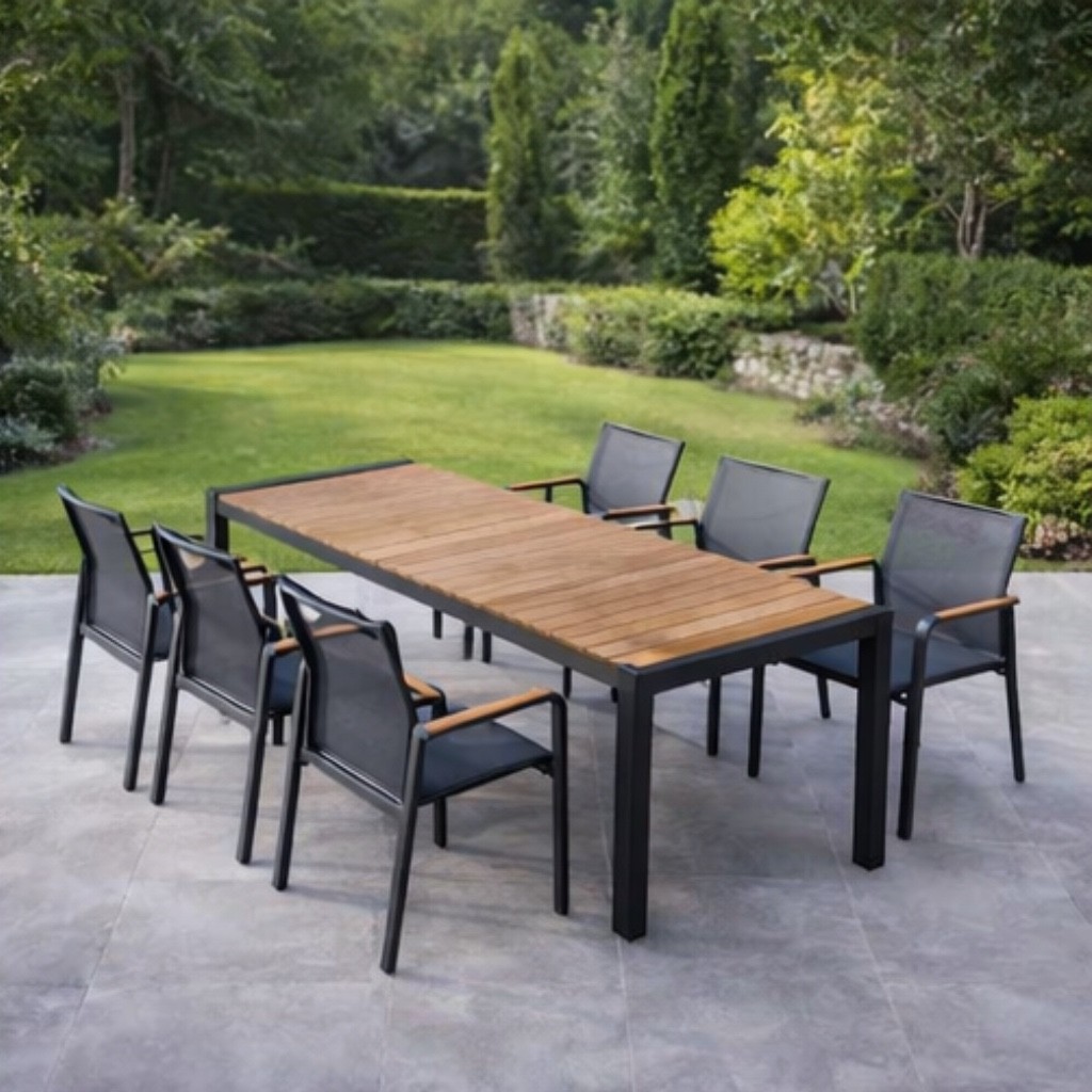 Gartenset Sitzgruppe Set 6 Pers. Paros Alu Teak