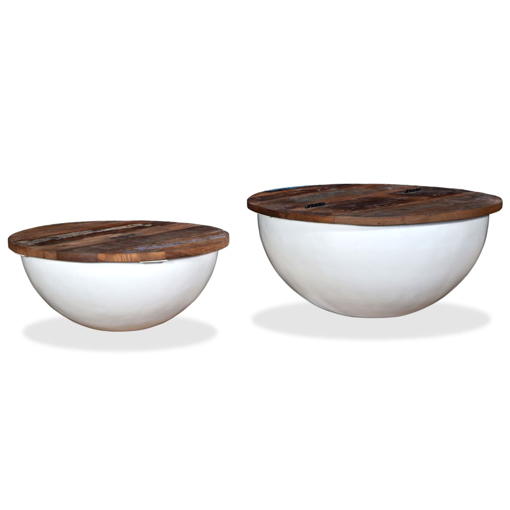 Couchtisch-Set 2-tlg. Weiß – Massives Altholz in Schalenform Stabil modern Couchtisch-Set 2-tlg. Weiß – Massives Altholz in Schalenform Stabil modern