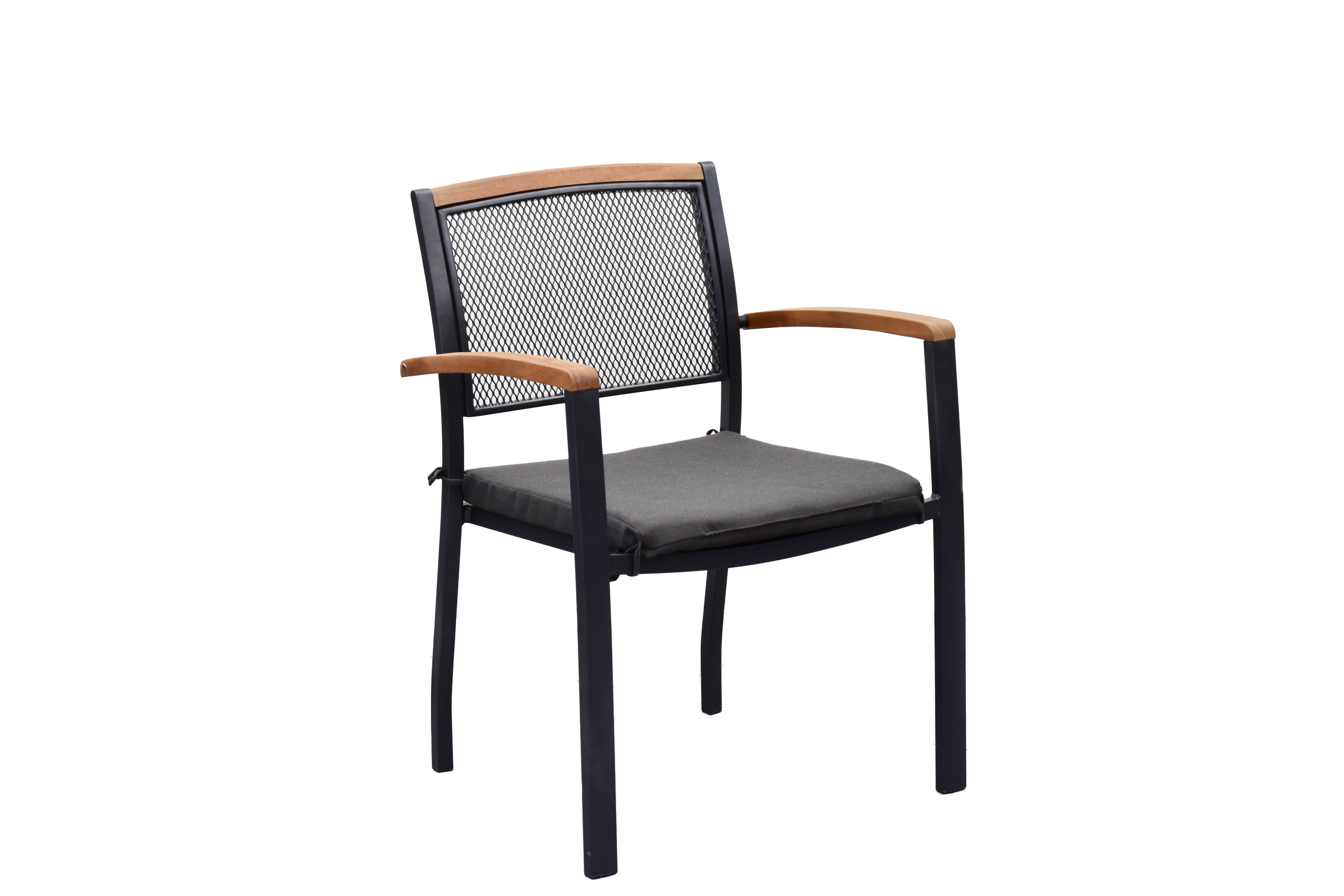 Merxx Tilos Gartenmöbel Set für 8 Personen 17 teilig aus Aluminium und FSC Akazienholz mit Flex Ausziehtisch 180x180 cm 8 Stapelsessel mit Akazienholz und graue Sitzkissen