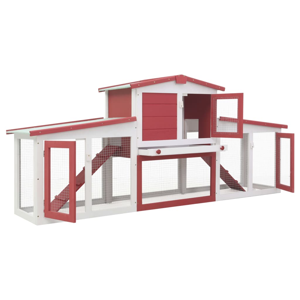 Großer Outdoor Kaninchenstall Holz Rot Weiß 204x45x85 cm