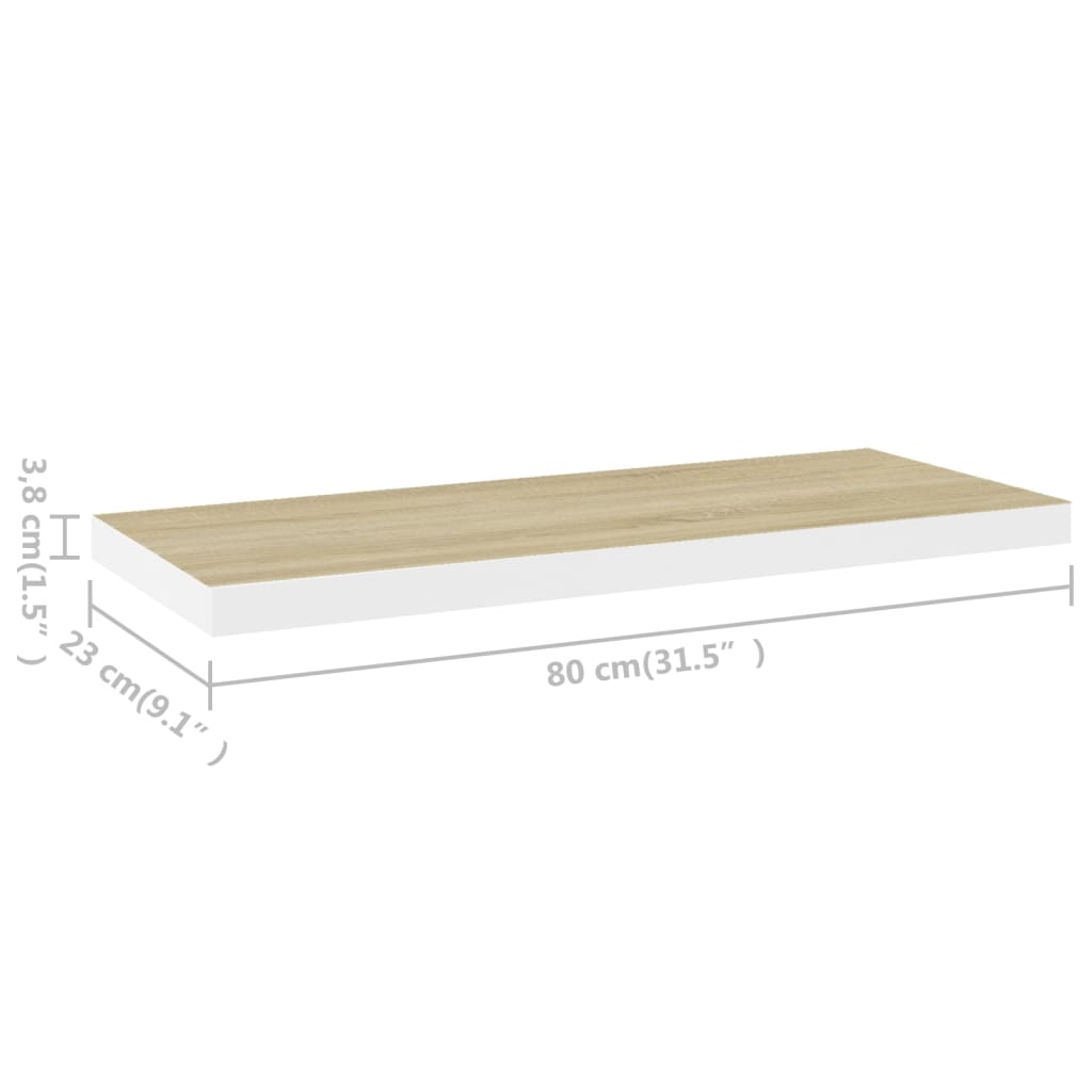 Schwebende Wandregale Eiche Weiß 80x23,5x3,8 cm MDF 2er-Set