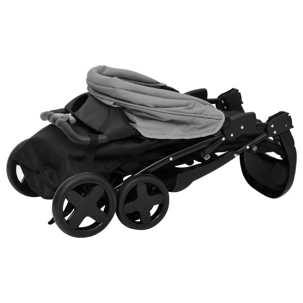 Kinderwagen 2in1 Hellgrau Schwarz Stahl Leinen verstellbar 78,5x49x102 cm