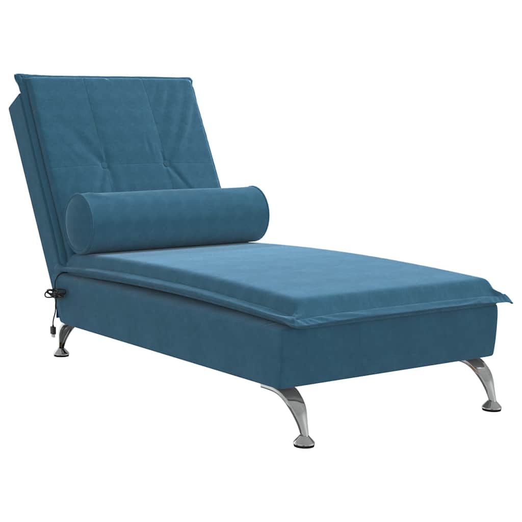 Massage Chaiselongue mit Nackenrolle Blau Samt Komfort und Entspannung Massage Chaiselongue mit Nackenrolle Blau Samt Komfort und Entspannung