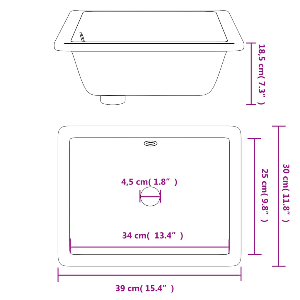 Waschbecken weiß 39x30x18,5 cm rechteckig Keramik modern Badezimmer pflegeleicht Waschbecken weiß 39x30x18,5 cm rechteckig Keramik modern Badezimmer pflegeleicht