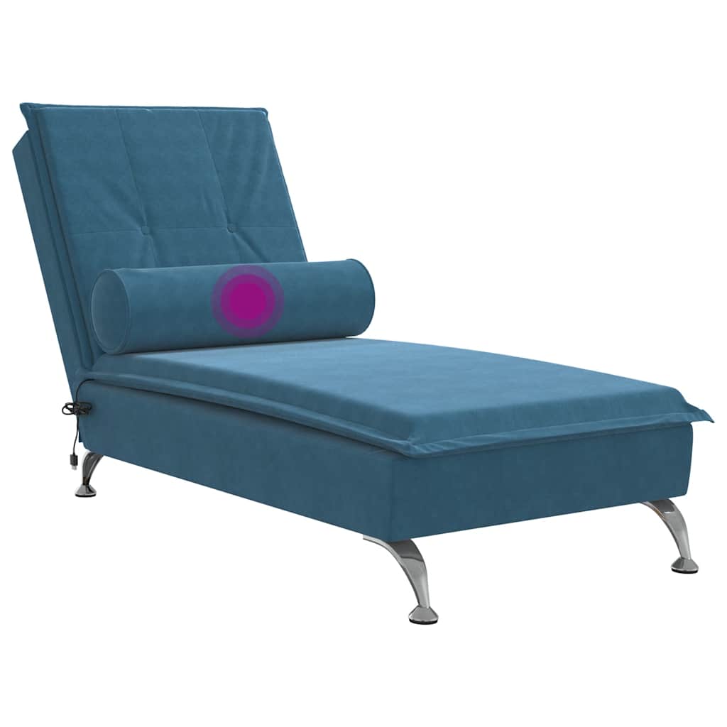 Massage Chaiselongue mit Nackenrolle Blau Samt Komfort und Entspannung Massage Chaiselongue mit Nackenrolle Blau Samt Komfort und Entspannung