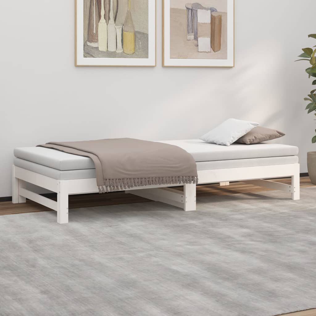 Ausziehbares Tagesbett Weiß Kiefer massiv 2x90x200 cm flexibel und robust Ausziehbares Tagesbett Weiß Kiefer massiv 2x90x200 cm flexibel und robust