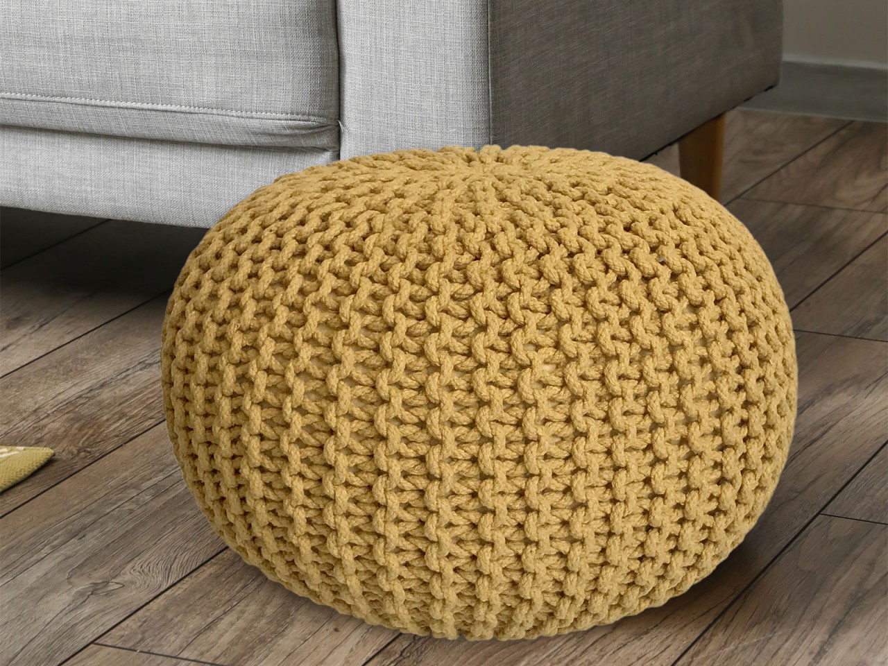 Pouf Ø 55 H 37 H 37 Strickhocker Sitzpouf Bodenkissen nachhaltig