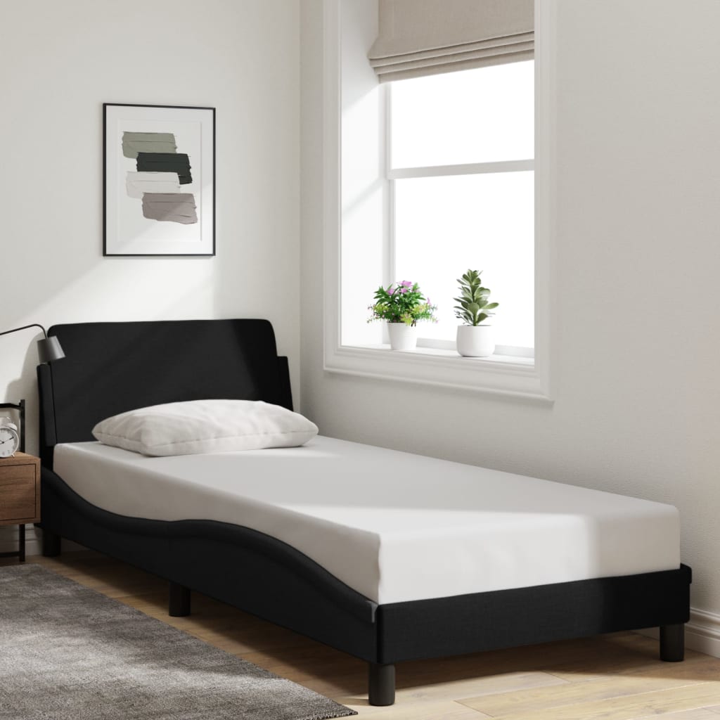 Bettgestell Schwarz 90x190 cm mit Kopfteil mehr Komfort Zeitloses Stoffdesign Bettgestell Schwarz 90x190 cm mit Kopfteil mehr Komfort Zeitloses Stoffdesign