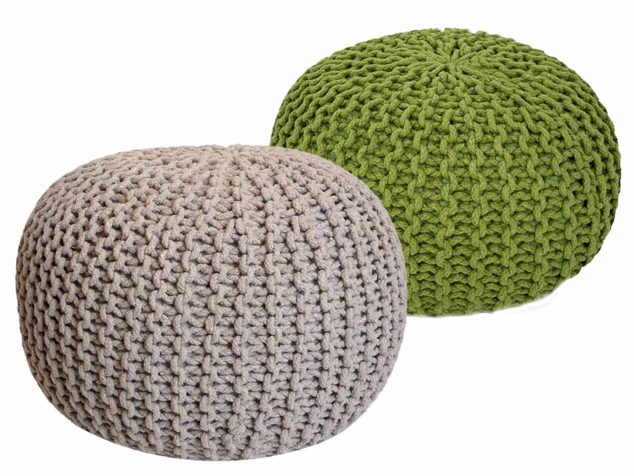 Sitzhocker Pouf SET 2 Stück Ø 55 cm H 37 cm Strickhocker Bodenkissen Grobstrick-Optik nachhaltig