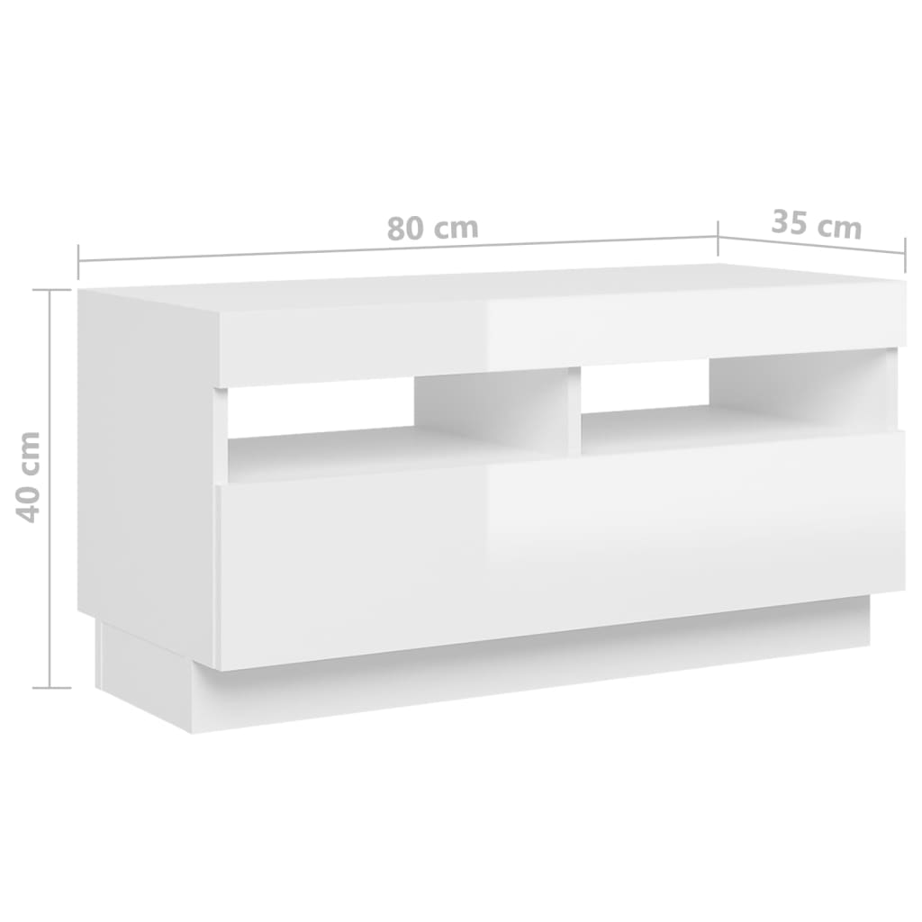 TV-Schrank Hochglanz Weiß 80x35x40 cm LED-Beleuchtung Holz Modern