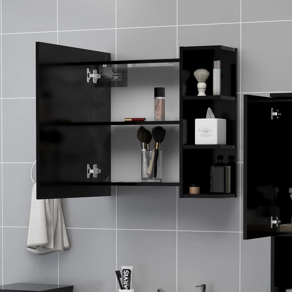 Badezimmerspiegelschrank Schwarz 62.5x20.5x64 cm Holzwerkstoff Stauraum modern