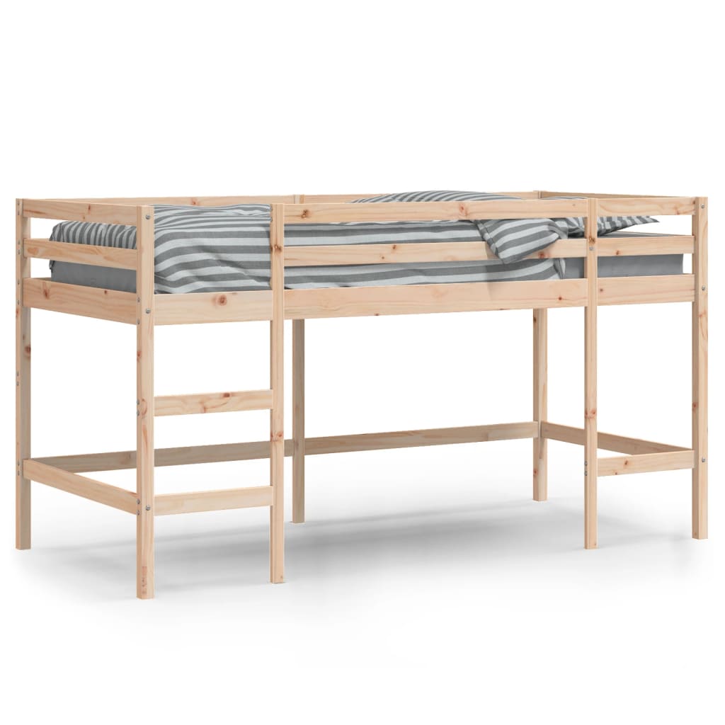 Kinderhochbett mit Leiter Weiß 90x190 cm Massivholz Kiefer robust modern Spielbett