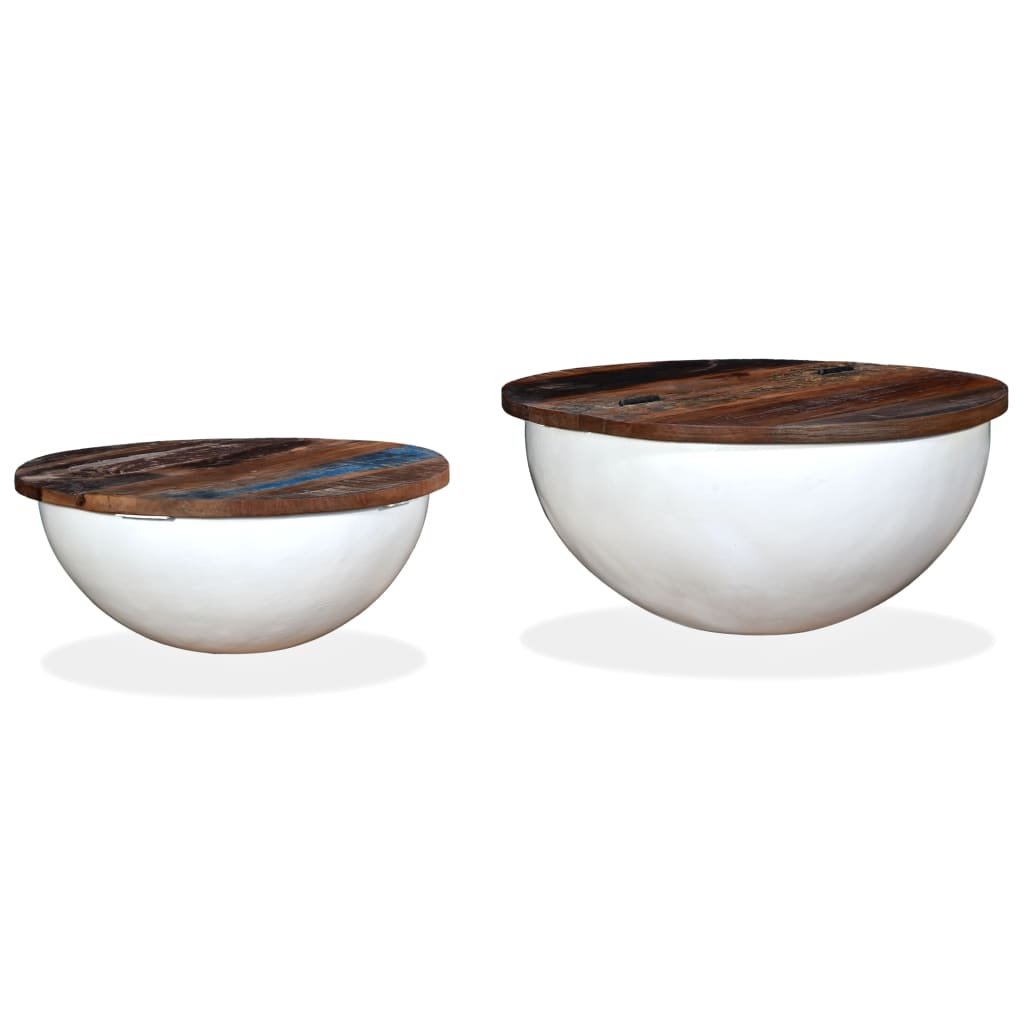 Couchtisch-Set 2-tlg. Weiß – Massives Altholz in Schalenform Stabil modern Couchtisch-Set 2-tlg. Weiß – Massives Altholz in Schalenform Stabil modern