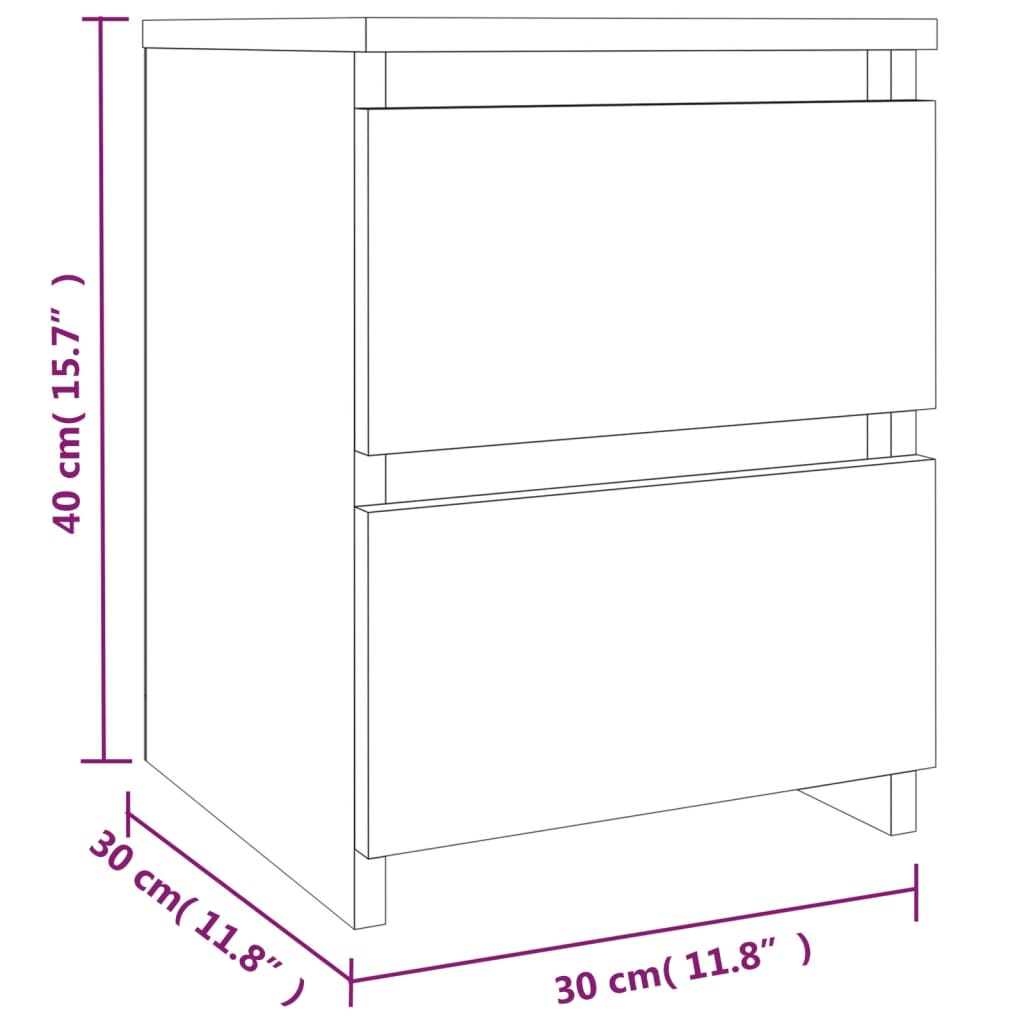 Nachttische Braun Eichen-Optik Holzwerkstoff 30x30x40cm 2 Schubladen