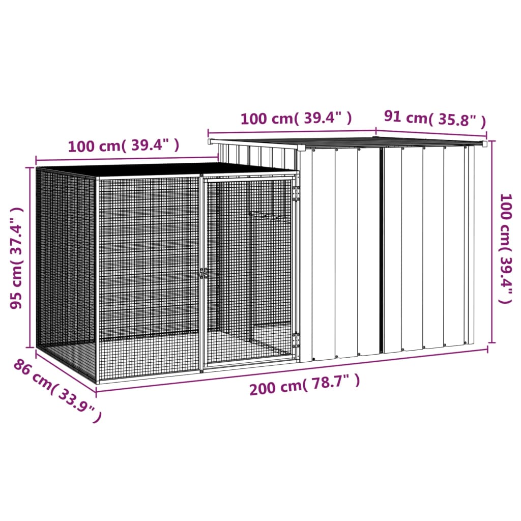 Hühnerkäfig Verzinkter Stahl 200x91x100 cm mit Schwenktür Sicherheit