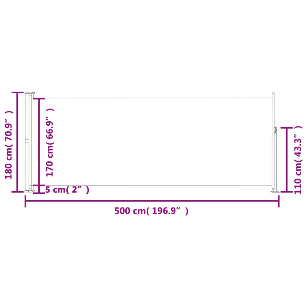 Ausziehbare Seitenmarkise für Terrasse 180 x 500 cm Creme für Sonnenschutz und Privatsphäre