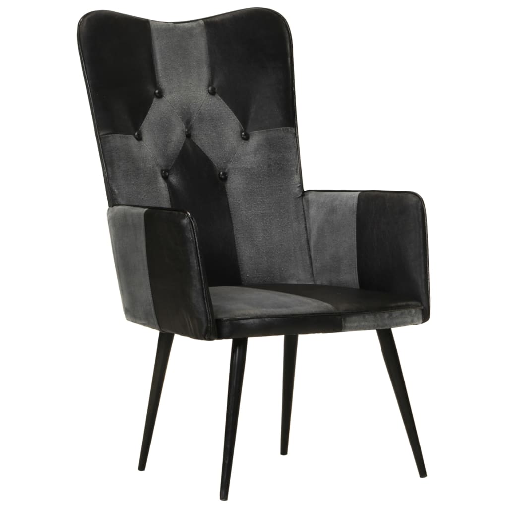 Sessel Ohrensessel Ledersessel Lounge Kaminsessel Schwarz Grau Echtleder