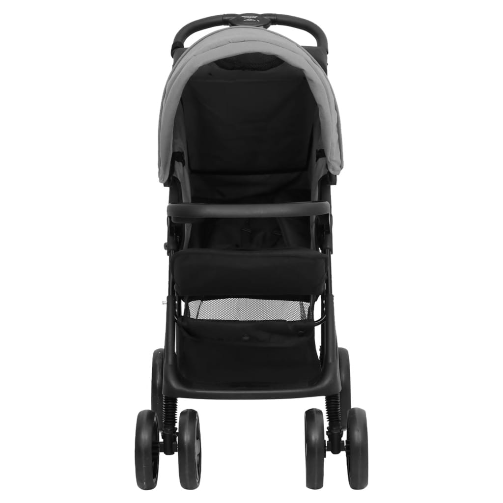 Kinderwagen 2in1 Hellgrau Schwarz Stahl Leinen verstellbar 78,5x49x102 cm