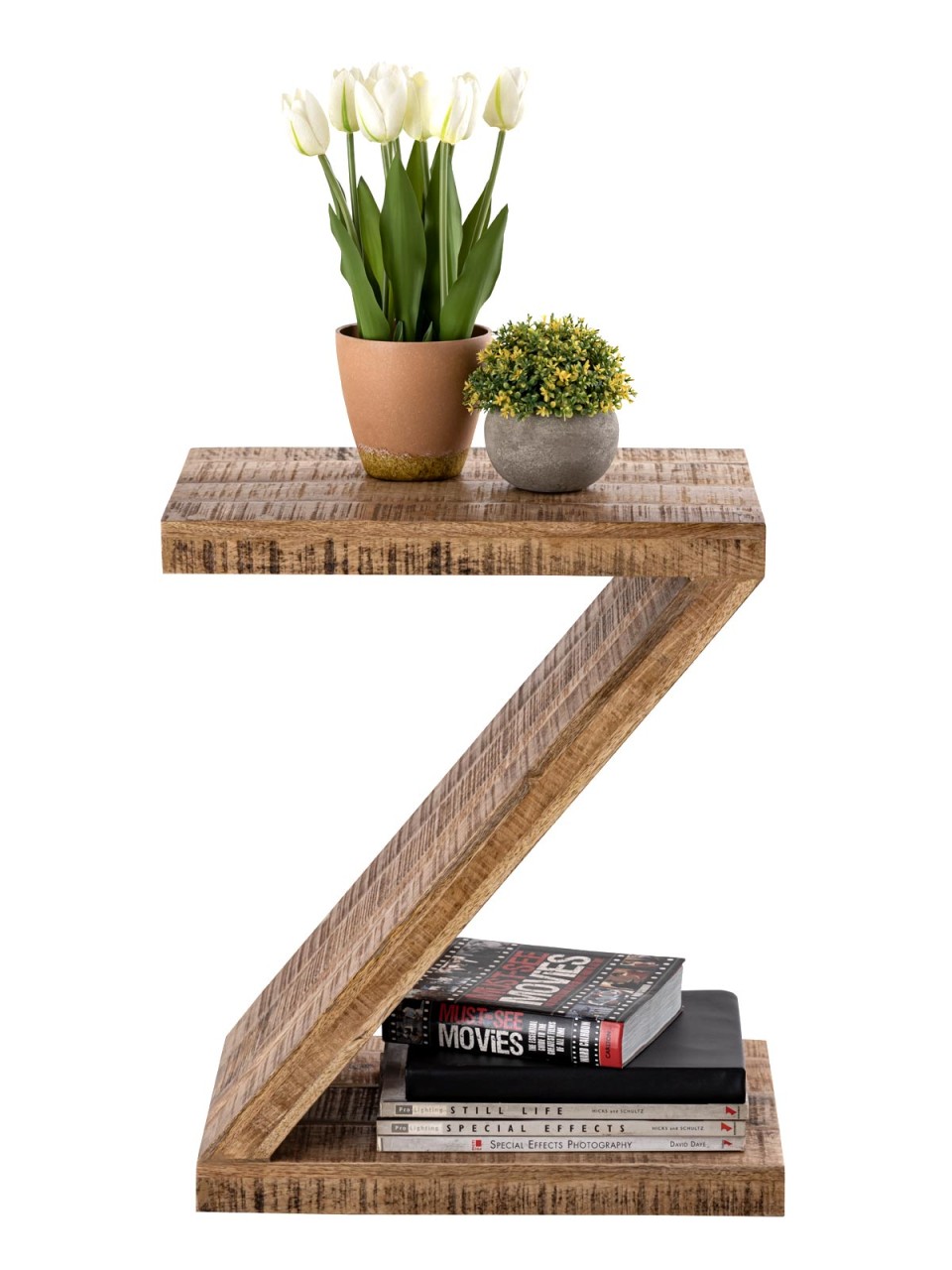 Beistelltisch Holz Z Form 42x50x31cm Zoro Sofatisch Blumentisch nachhaltig Mango Altholz