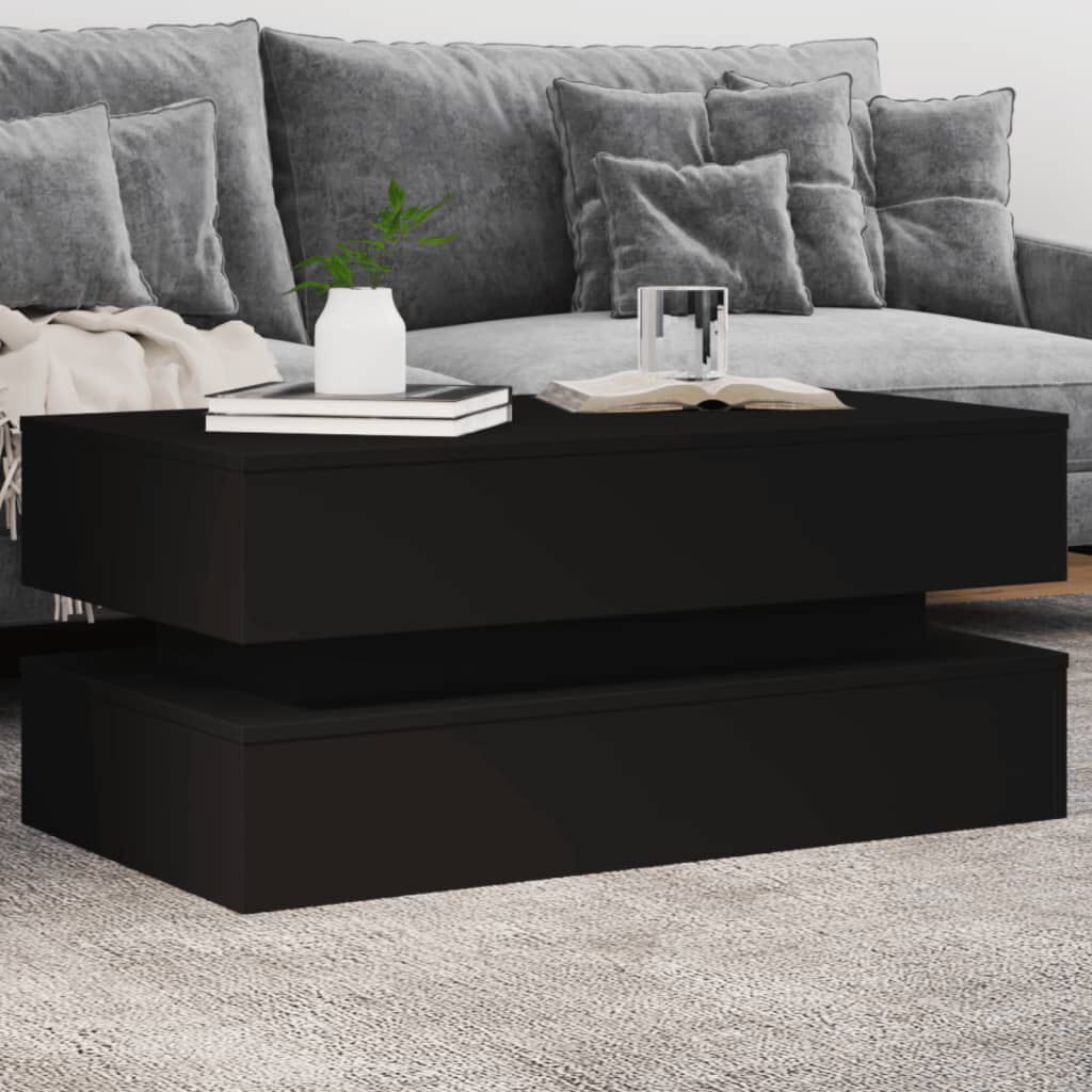 Couchtisch Wohnzimmertisch Schwarz 90x50x40 cm mit LED Beleuchtung modern Couchtisch Wohnzimmertisch Schwarz 90x50x40 cm mit LED Beleuchtung modern