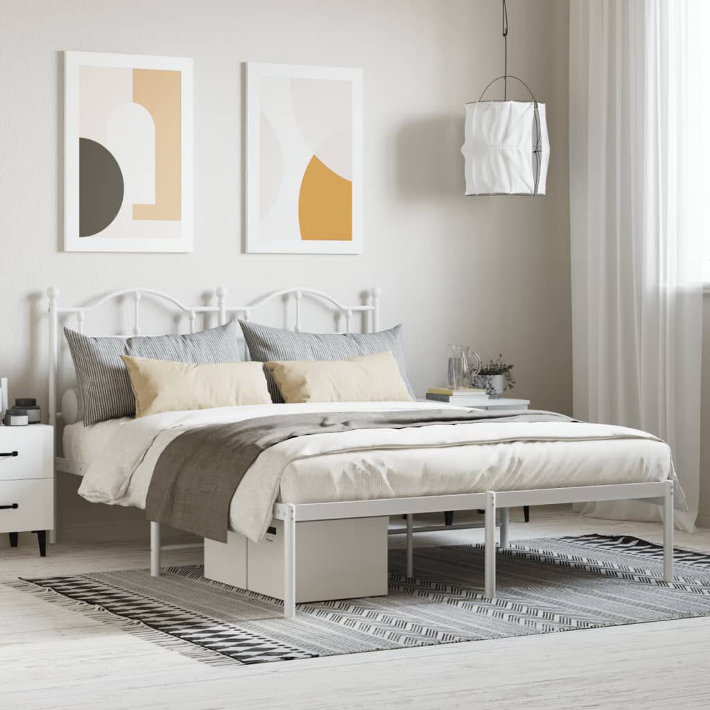 Bettgestell Metall Weiß 140 x 190 cm mit Kopfteil modern stabil und elegant