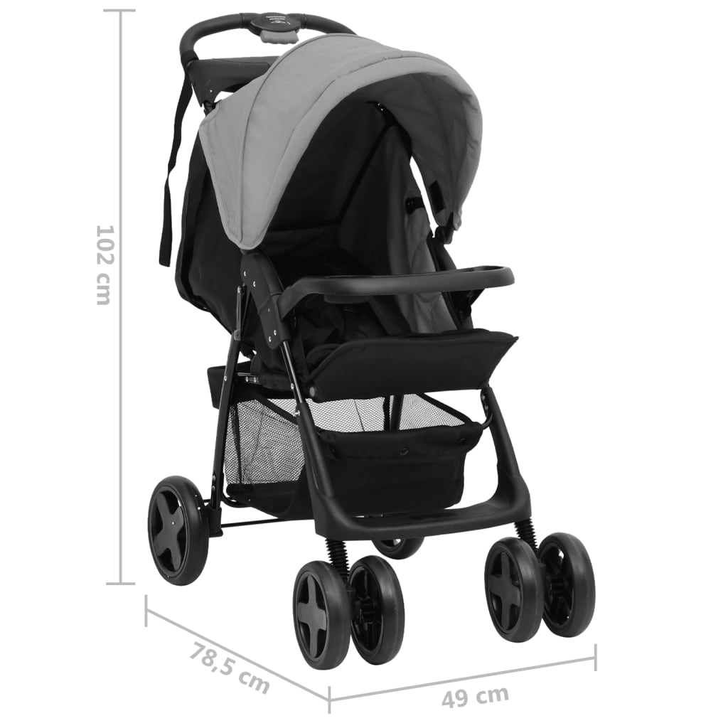 Kinderwagen 2in1 Hellgrau Schwarz Stahl Leinen verstellbar 78,5x49x102 cm