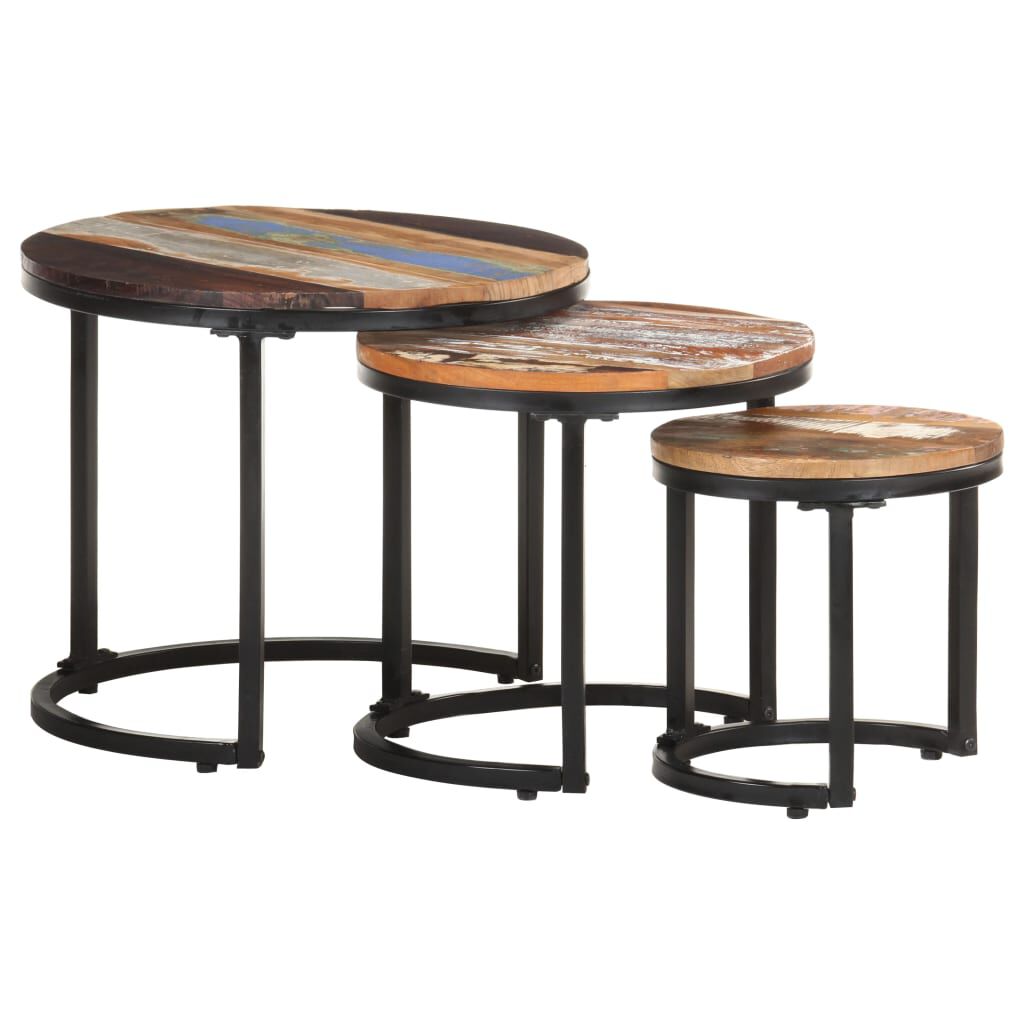 Beistelltische 3er Set aus massivem Altholz rustikal modern für Wohnzimmer