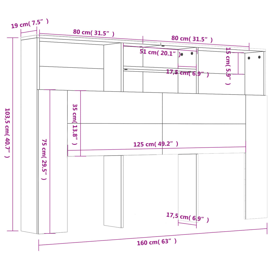 Kopfteilschrank Weiß 160 x 19 x 103,5 cm