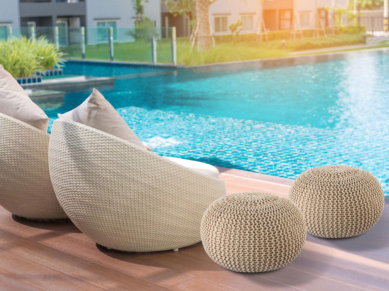 Sitzpouf ø55cm Pouf Strickhocker Strickpouf PREMIUM Innen Terrasse Pool Garten nachhaltig