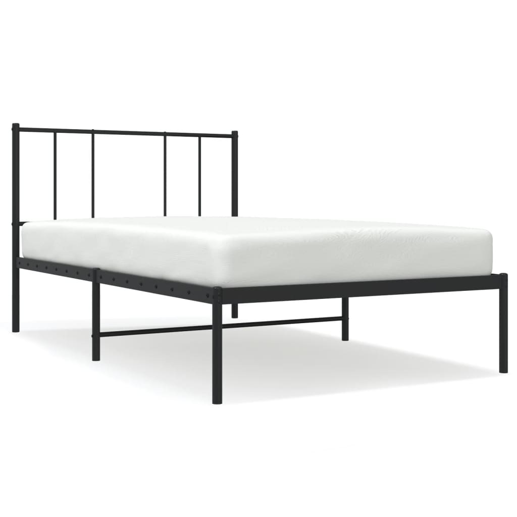 Metallbettgestell mit Kopfteil Einzelbett Bettgestell Schlafzimmermöbel Schwarz 90x200 cm Metallbettgestell mit Kopfteil Einzelbett Bettgestell Schlafzimmermöbel Schwarz 90x200 cm