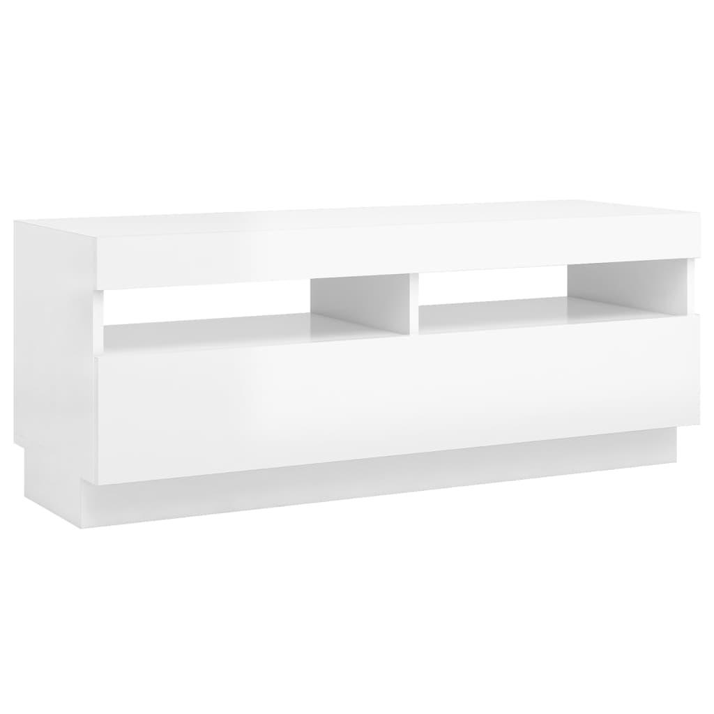 TV Schrank Beleuchtung Hochglanz Weiß 100x35x40 cm LED Holz Modern