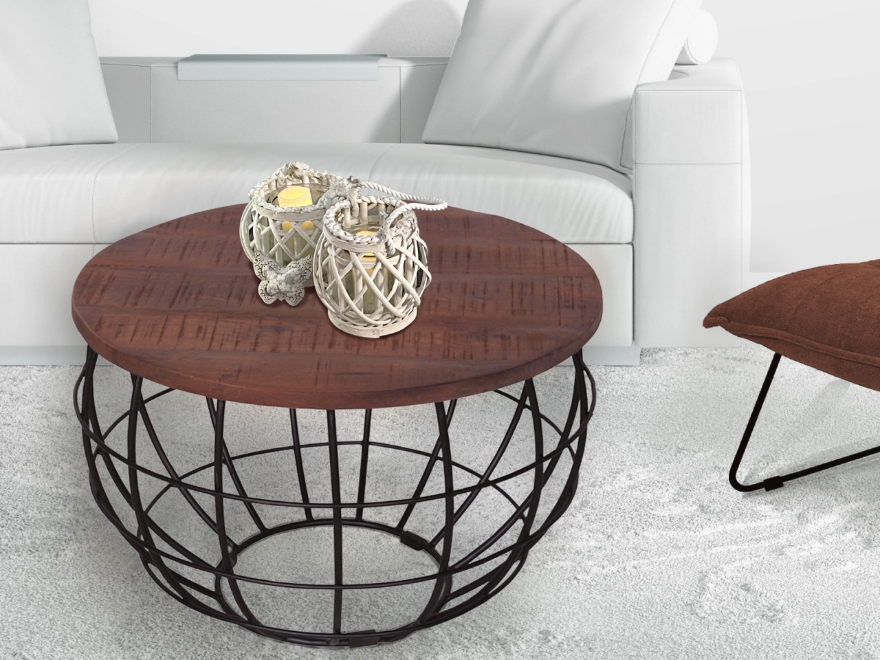 Couchtisch nachhaltig rund ø 75 cm Wohnzimmer-Tisch Massivholz London Metall Gitter Metall Gestell Couchtisch nachhaltig rund ø 75 cm Wohnzimmer-Tisch Massivholz London Metall Gitter Metall Gestell