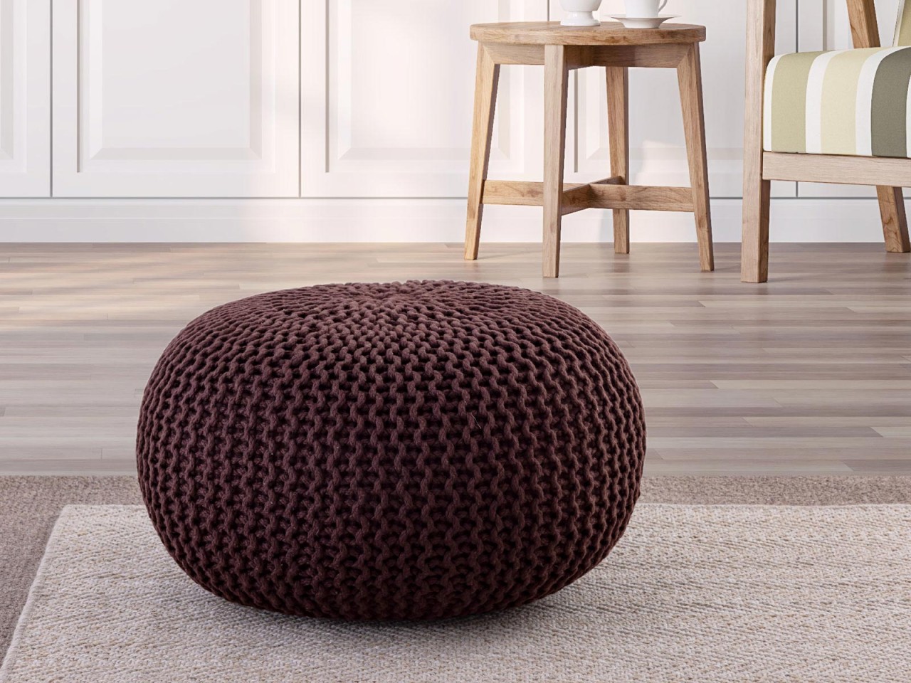 Pouf PREMIUM ø45cm Sitzhocker Strickpouf Innen Terrasse Pool Garten nachhaltig