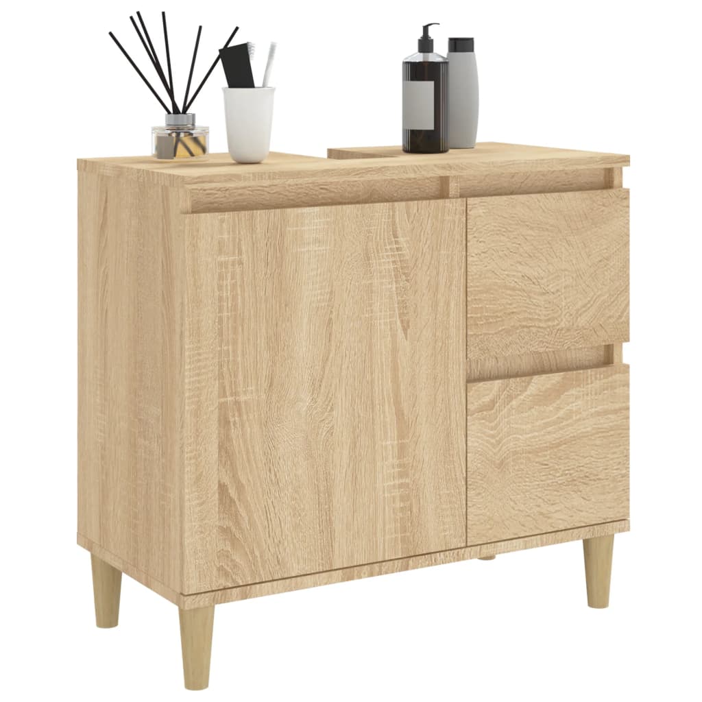 Badezimmerschrank Badschrank Aufbewahrungsschrank Waschtischunterschrank Eichenoptik 65 x 33 x 60 cm Holzwerkstoff vidaXL