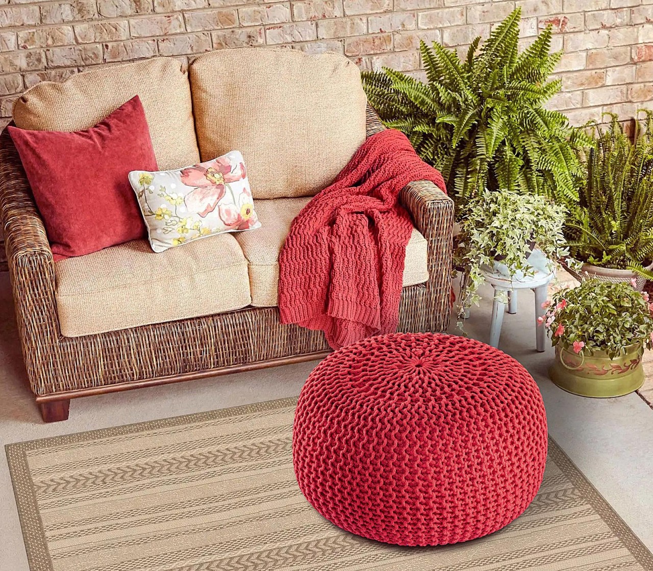 Sitzpouf ø55cm Pouf Strickhocker Strickpouf PREMIUM Innen Terrasse Pool Garten nachhaltig Sitzpouf ø55cm Pouf Strickhocker Strickpouf PREMIUM Innen Terrasse Pool Garten nachhaltig