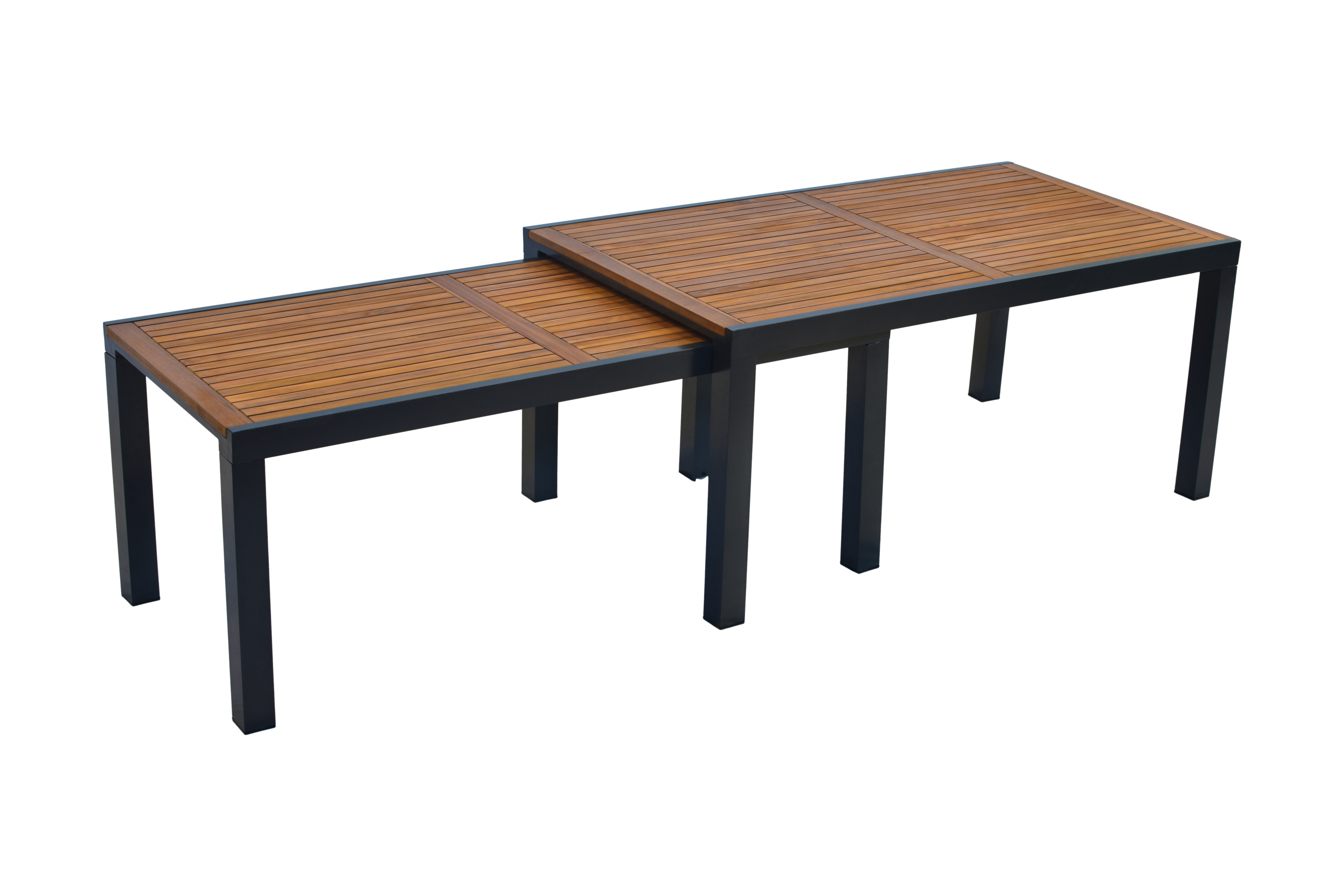 Merxx Tinos Gartenmöbel Set für 8 Personen 17 teilig aus Aluminium und FSC Akazienholz mit Flex Ausziehtisch 180x180 cm 8 Stapelsessel mit Akazienholz und graue Kissen mit Befestigungsbändchen