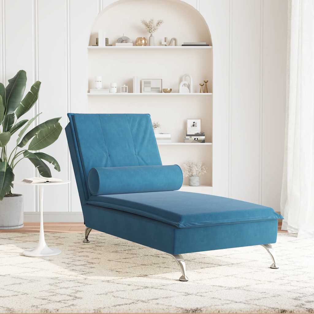 Massage Chaiselongue mit Nackenrolle Blau Samt Komfort und Entspannung Massage Chaiselongue mit Nackenrolle Blau Samt Komfort und Entspannung