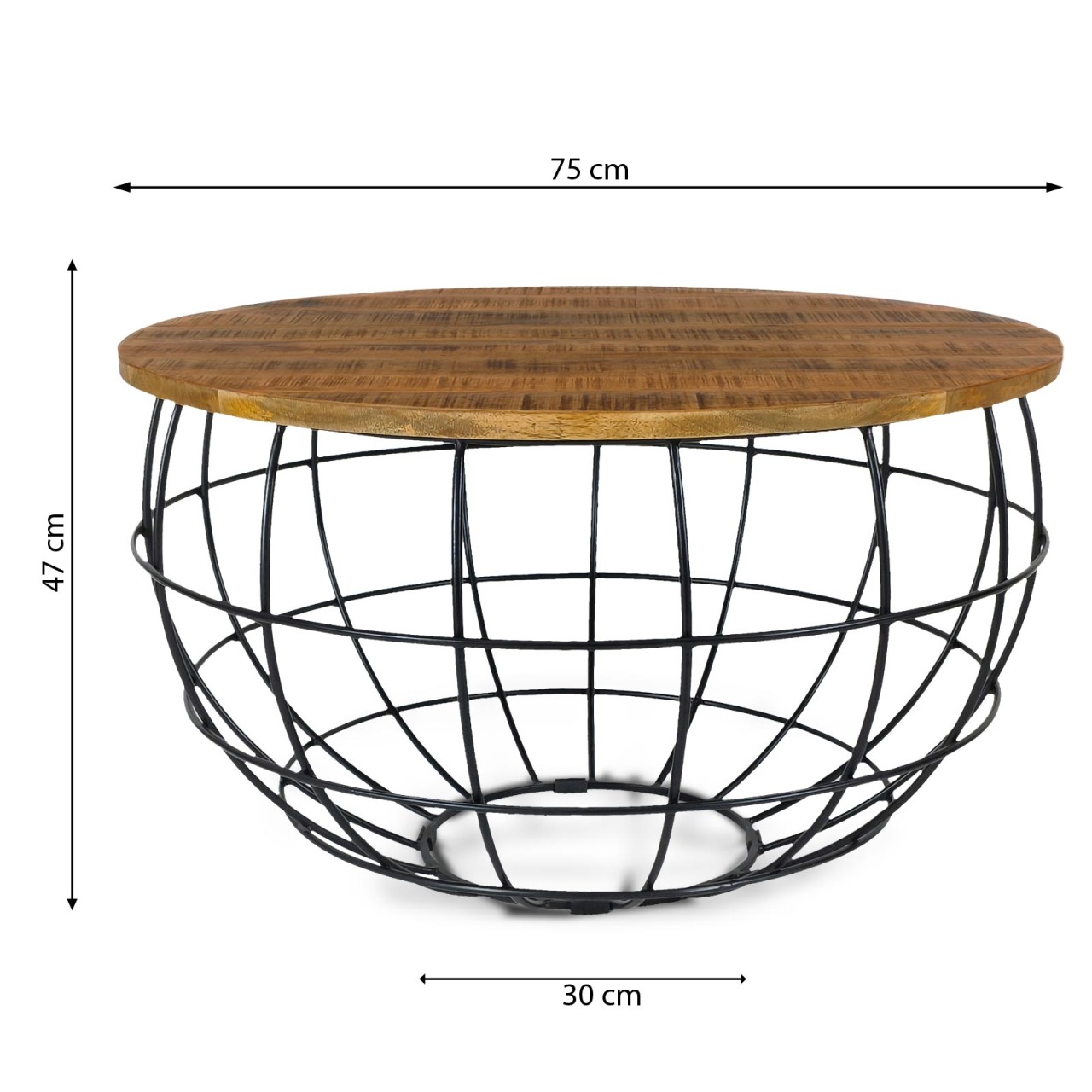 Couchtisch rund nachhaltig Lexington ø 75 cm Metall Gitter Drahtgestell Massivholz Wohnzimmer-Tisch