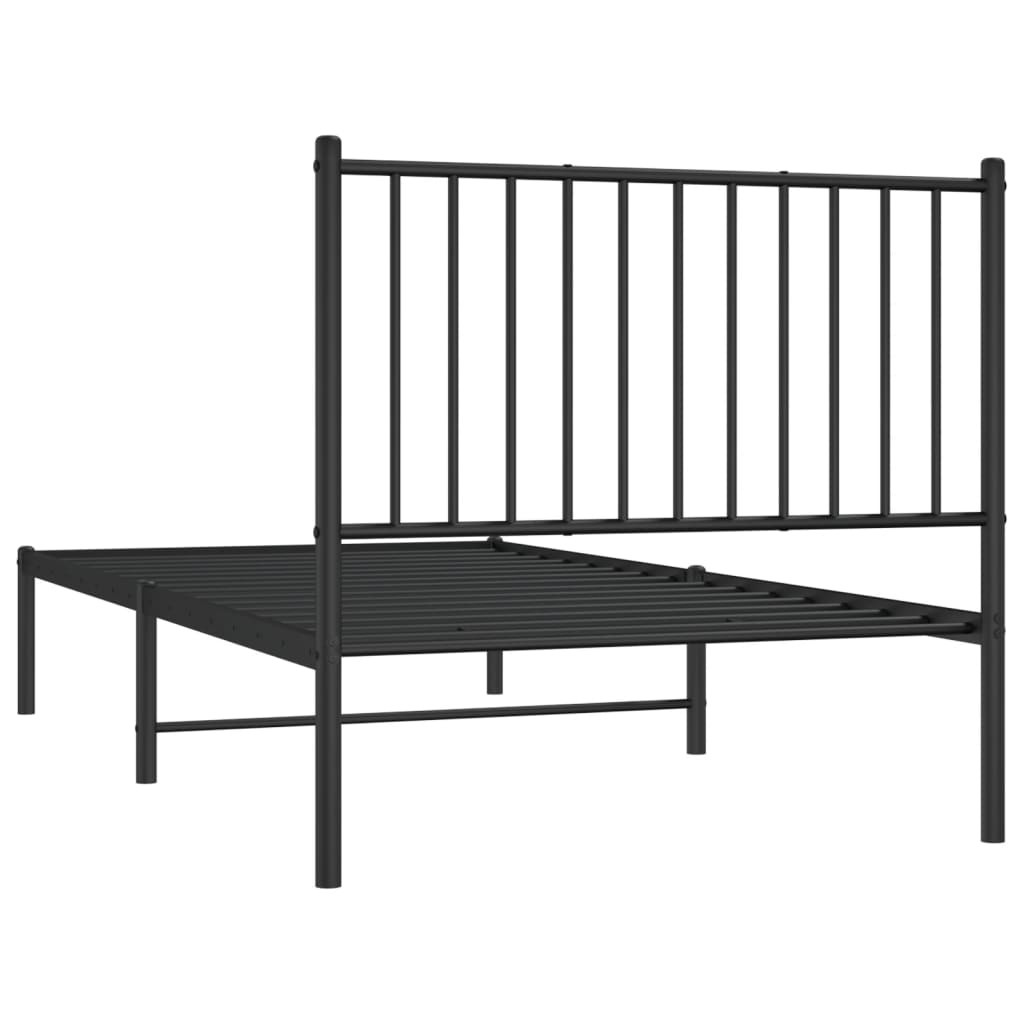 Bettgestell Bettrahmen Einzelbett Gästebett Metall mit Kopfteil Schwarz 90x190cm