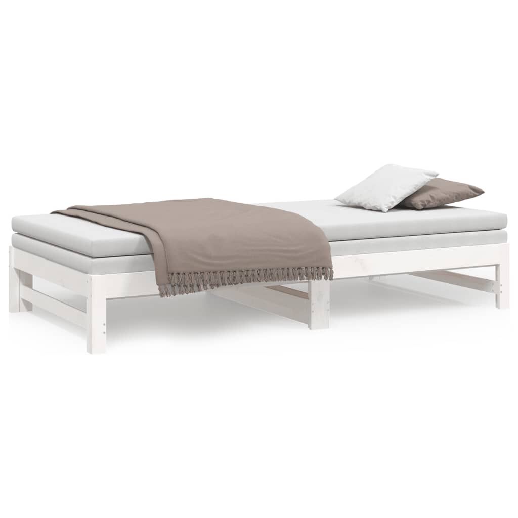 Ausziehbares Tagesbett Weiß Kiefer massiv 2x90x200 cm flexibel und robust Ausziehbares Tagesbett Weiß Kiefer massiv 2x90x200 cm flexibel und robust