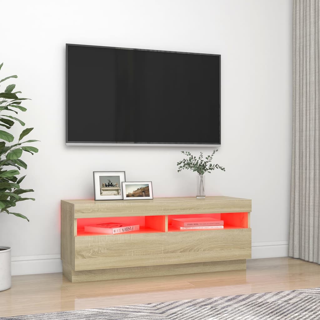 TV Schrank Sonoma Eiche 100x35x40 cm LED Beleuchtung Holz Modern