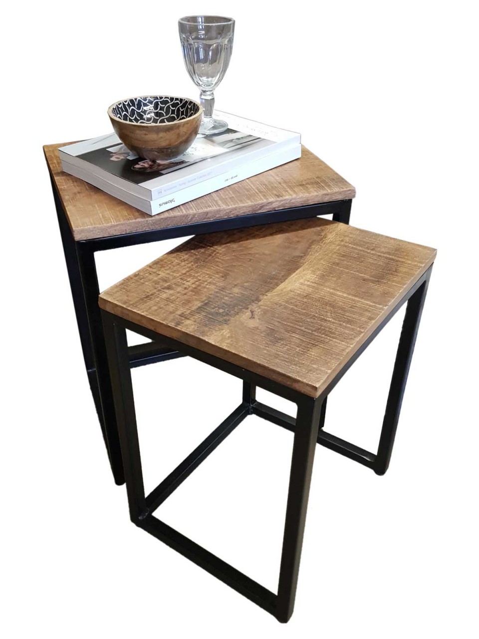 Beistelltisch Holz Satztisch Set 2 Stück Wohnzimmer Tisch Couchtisch Dallas Metall Gestell