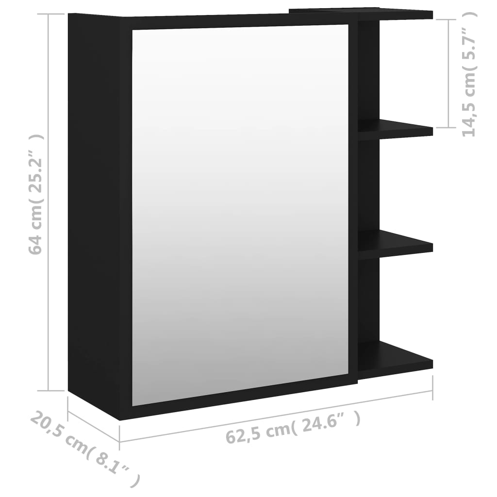 Badezimmerspiegelschrank Schwarz 62.5x20.5x64 cm Holzwerkstoff Stauraum modern