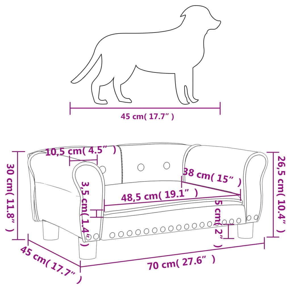 Hundesofa Braun Kunstleder Kiefernholz 70x45x30 cm Stabil und Bequem für Kleine Hunde