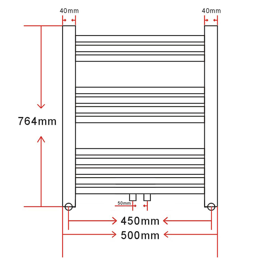 Badezimmerheizkörper, Zentralheizung, Handtuchhalter, gebogen, 500 x 764 mm