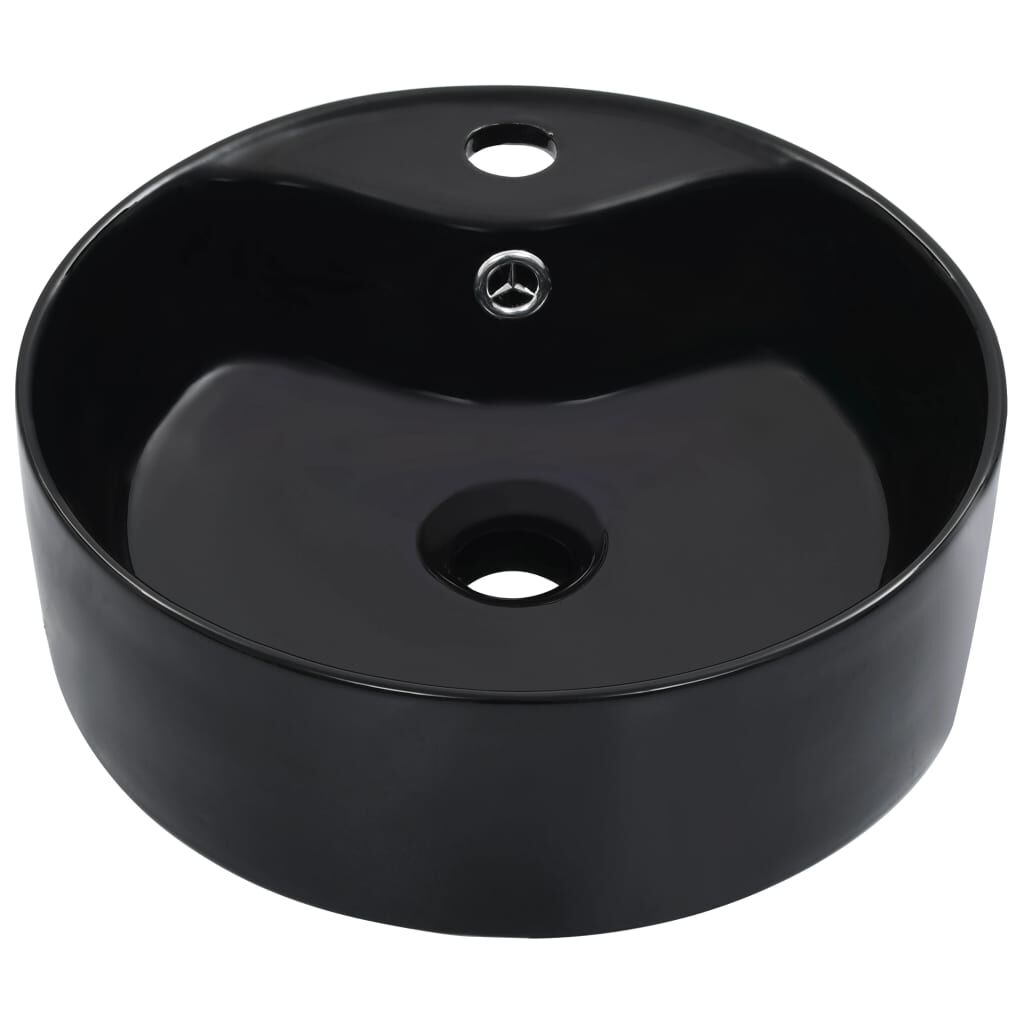 Waschbecken 36 x 13 cm mit Überlauf Schwarze Keramik zeitlos elegant Badezimmer