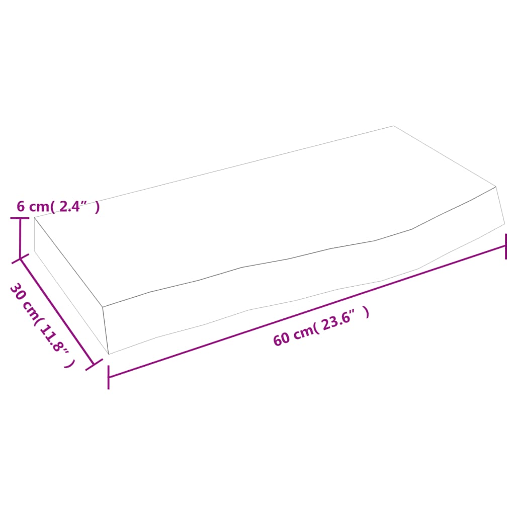 Wandregal Dunkelgrau 60 x 30 x 6 cm aus behandelter massiver Eiche, robust und stilvoll für jeden Raum.